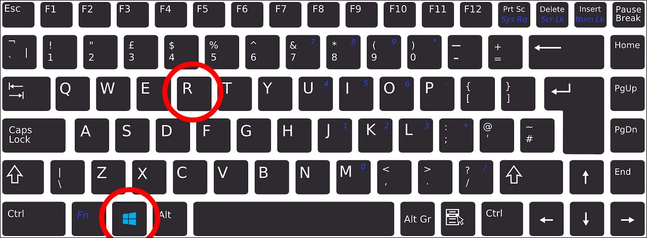 ضرب النوافذ والمفتاح r على لوحة المفاتيح